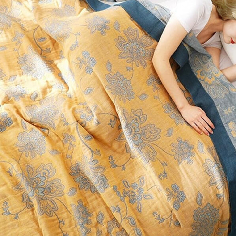 Floral Pattern Cotton Gauze Throw Blanket