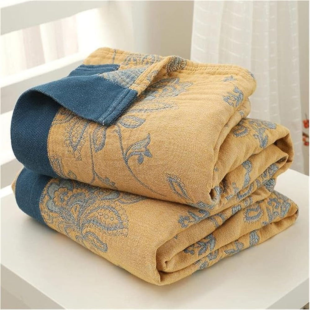 Floral Pattern Cotton Gauze Throw Blanket