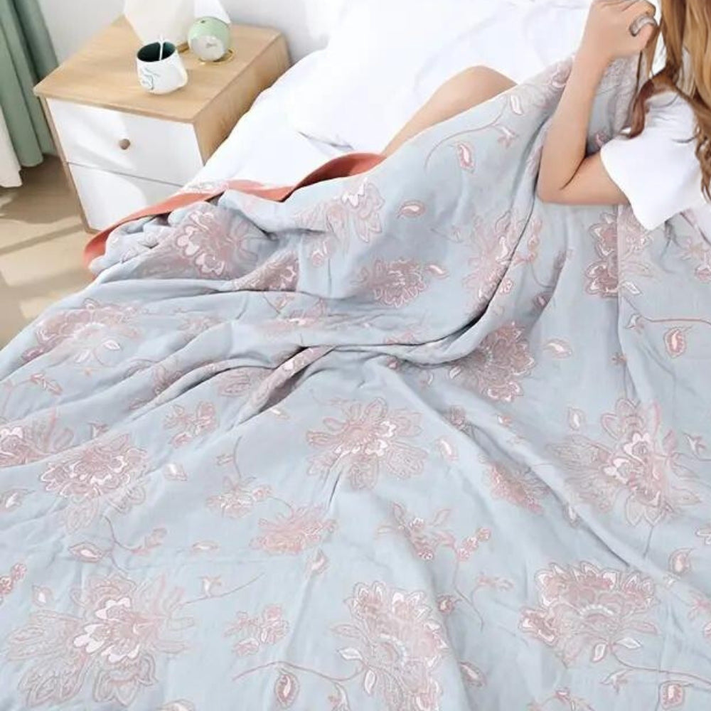 Floral Pattern Cotton Gauze Throw Blanket