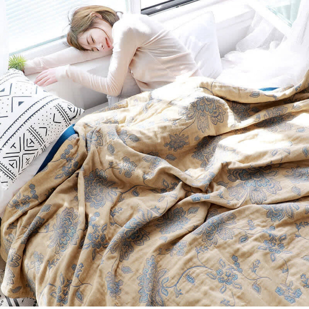 Floral Pattern Cotton Gauze Throw Blanket