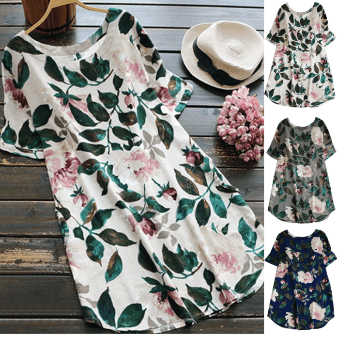 Flower Printed Short Sleeve Dress
