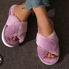 Plush Crossband Slippers with Cushioned Sole and Anti-Slip Base