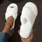 Plush Crossband Slippers with Cushioned Sole and Anti-Slip Base