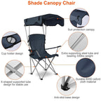 Foldable Beach Canopy Chair Sun Protection with Cup Holder