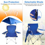 Foldable Beach Chair with Detachable Armrest Adjustable Canopy Stool with Cup Holder