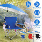 Foldable Beach Chair with Detachable Armrest Adjustable Canopy Stool with Cup Holder