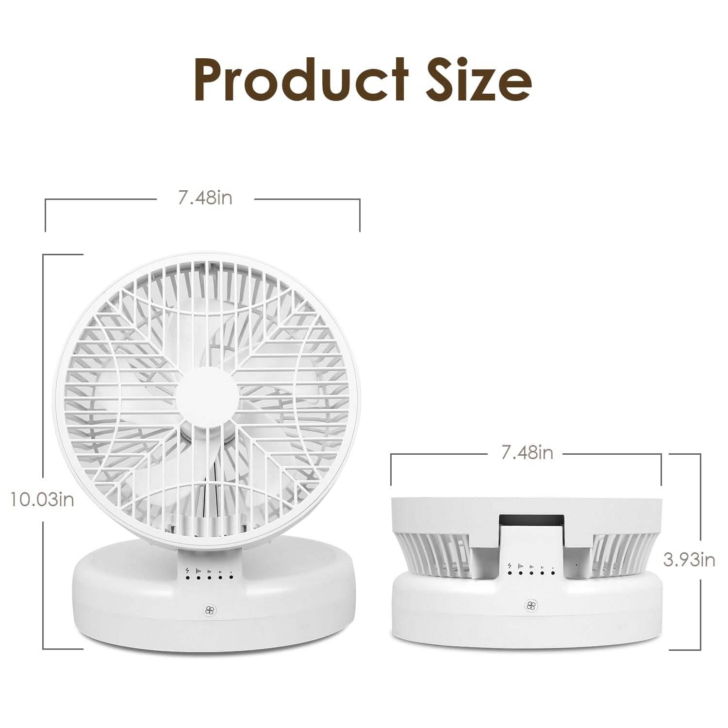 Foldable Desk Fan with 4 Wind Speeds Type-C Rechargeable Wall-Mounted