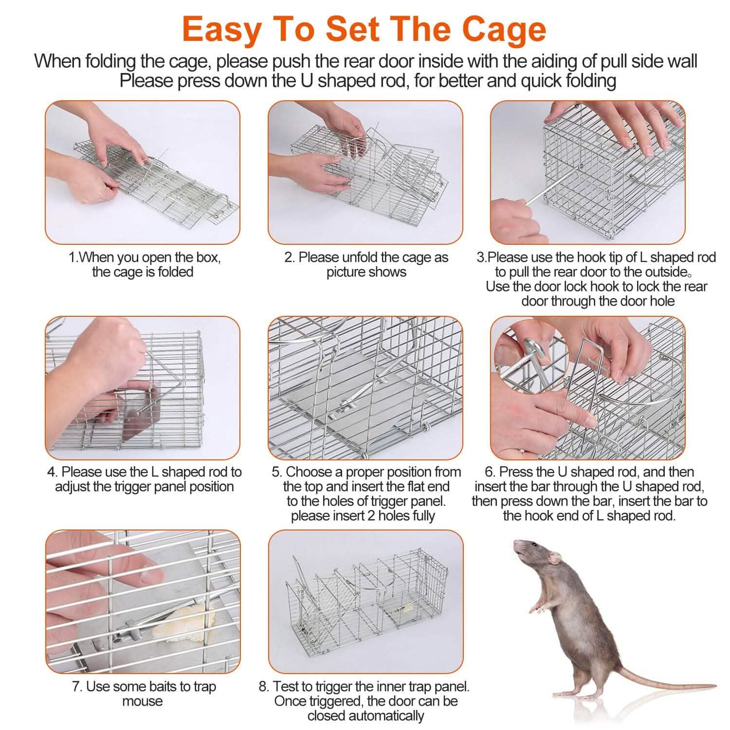 Foldable Rat Trap Cage Humane Live Rodent Trap Cage