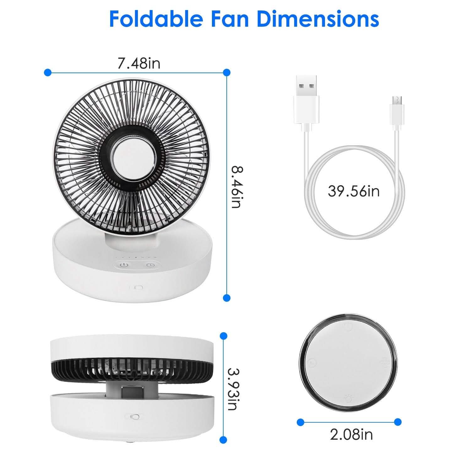 Foldable Rechargeable LED Desk Fan Wall Mounted with Magnetic Remote