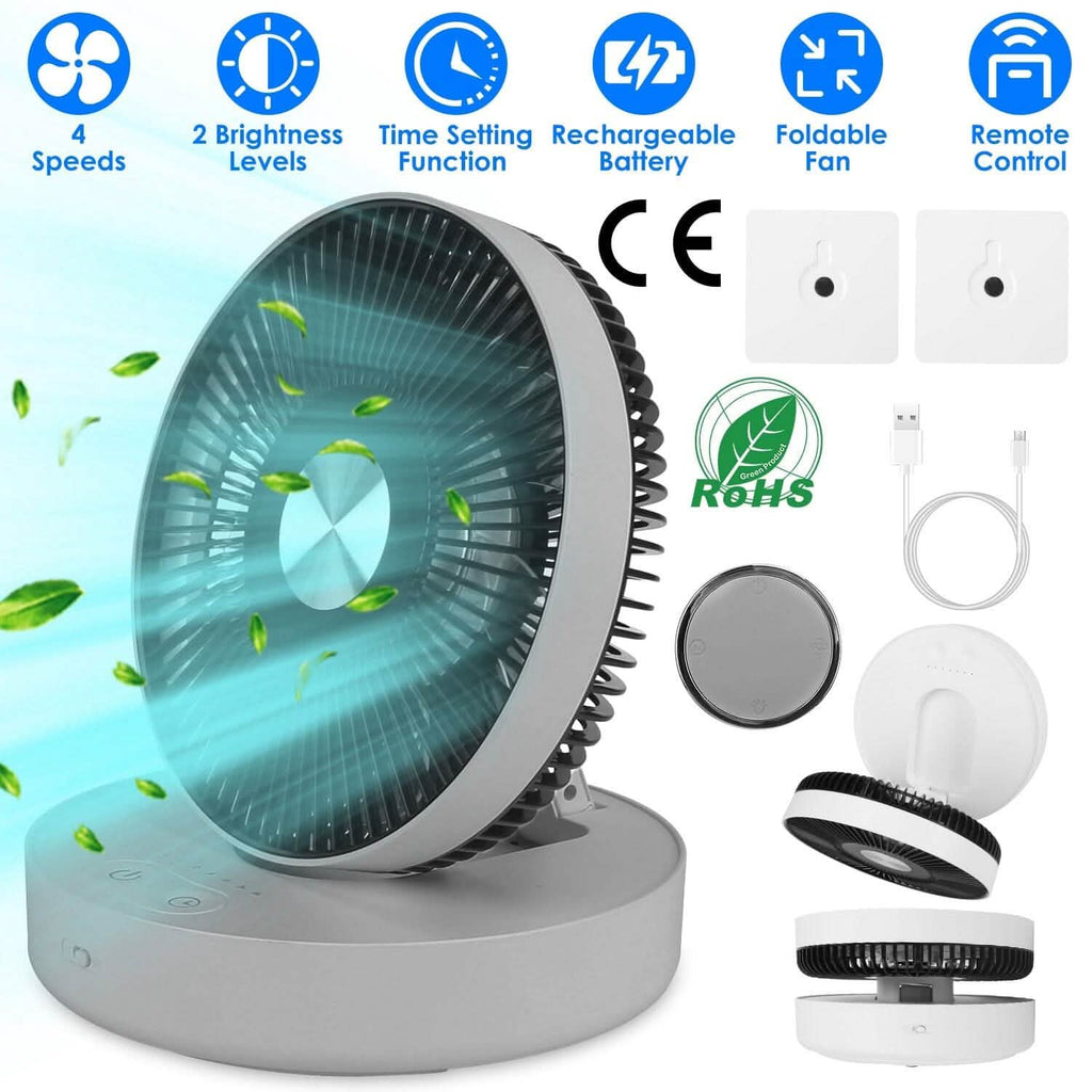 Foldable Rechargeable LED Desk Fan Wall Mounted with Magnetic Remote