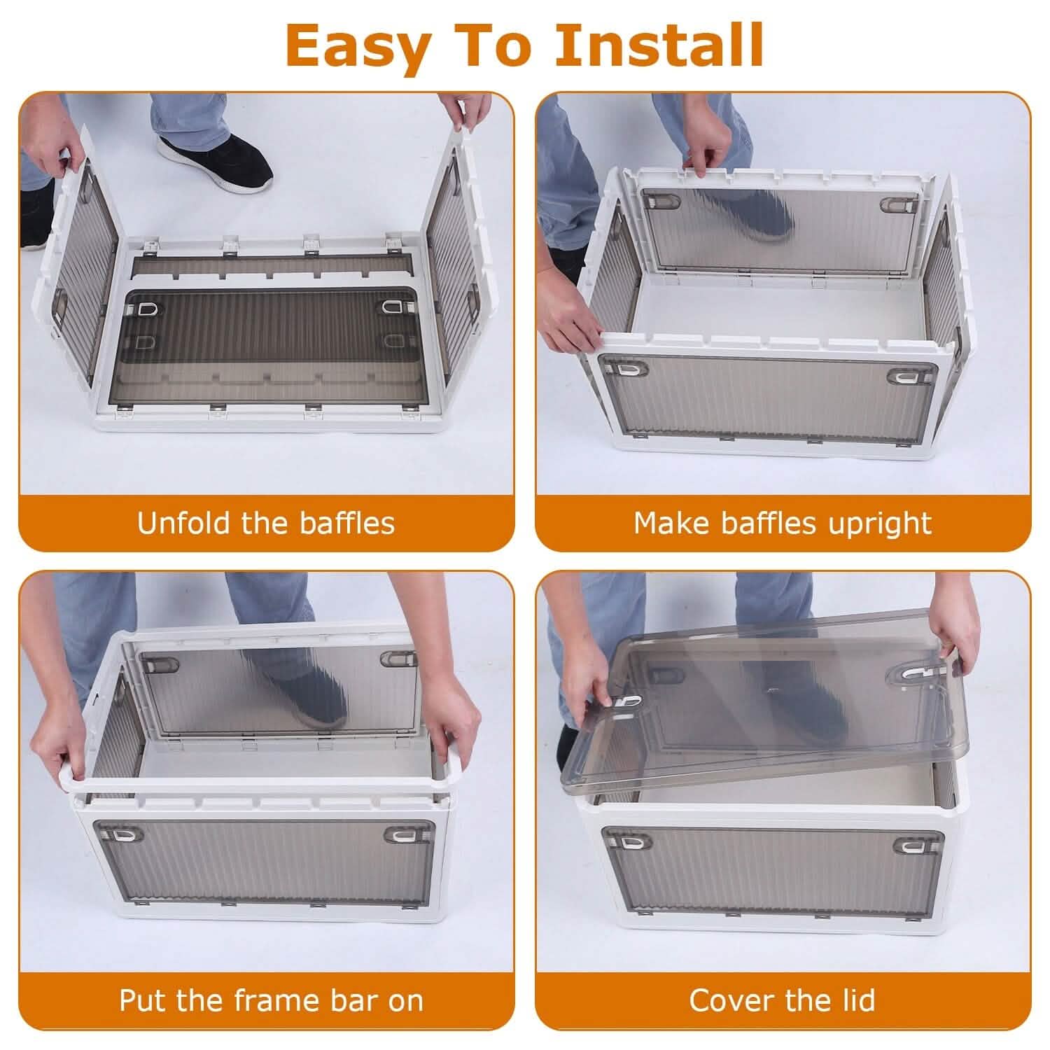 Foldable Storage Bins with Lid 4 Doors Collapsible Stackable with Lock