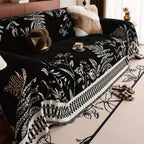 Botanical Leaf Pattern Chenille Throw for Furniture