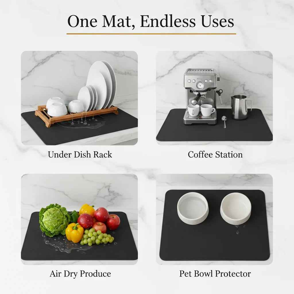 Black Dish Drying Mat — Super Absorbent, Non-Slip | Strabella