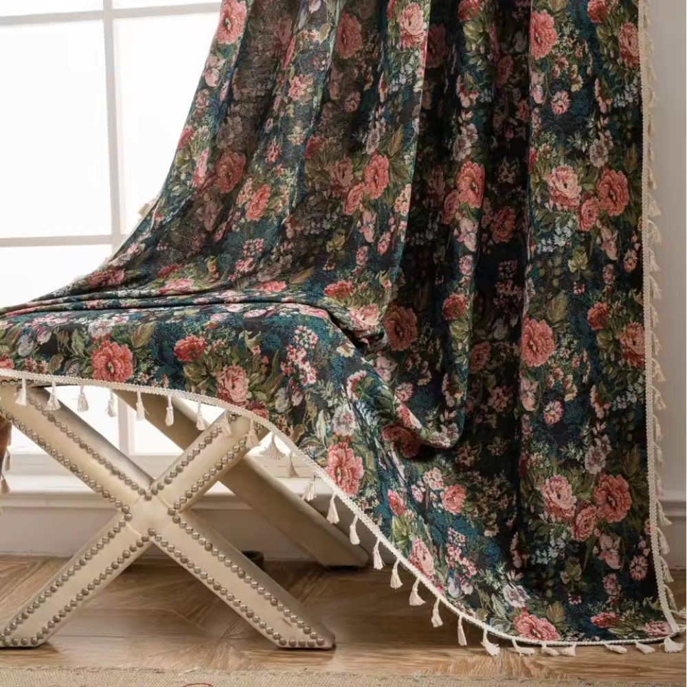 Floral Tapestry Curtain - Vintage French Style