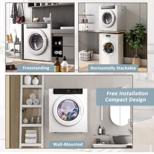 Front Load Laundry Dryer with Touch Screen Panel and Stainless Steel Tub