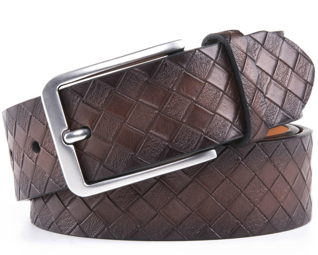 Genuine Split Leather Belt for Men – Brushed Buckle, 1.3" Strap