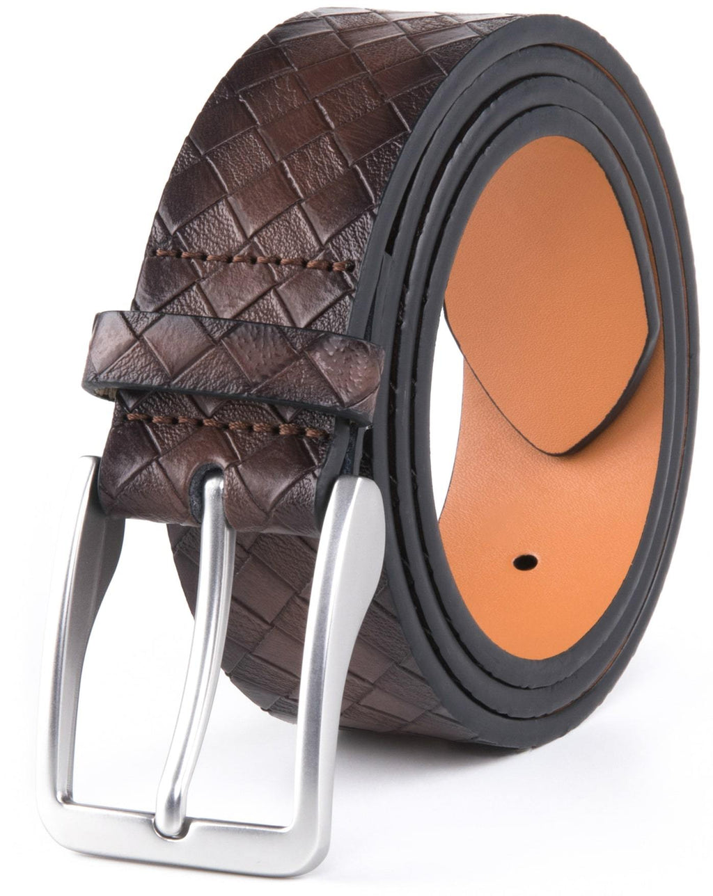 Genuine Split Leather Belt for Men – Brushed Buckle, 1.3" Strap