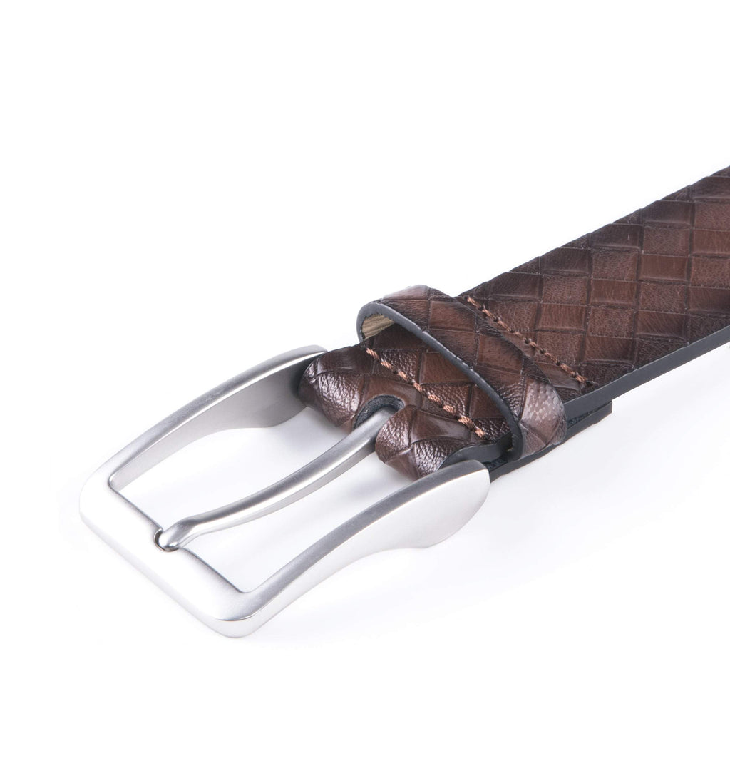 Genuine Split Leather Belt for Men – Brushed Buckle, 1.3" Strap
