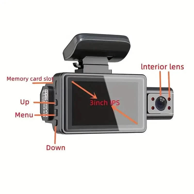 Full HD 1080P Dual Car Dash Cam Night Vision with Front and Inside view