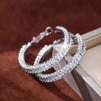Full Rectangular Shiny Synthetic Zirconia Decorative Hoop Earrings