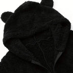 Fuzzy Hooded Pajama Jumpsuit For Music Festival, Long Sleeve Zipper Lingerie & Sleepwear