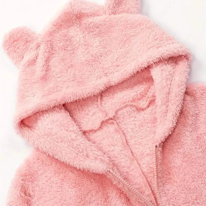 Fuzzy Hooded Pajama Jumpsuit For Music Festival, Long Sleeve Zipper Lingerie & Sleepwear