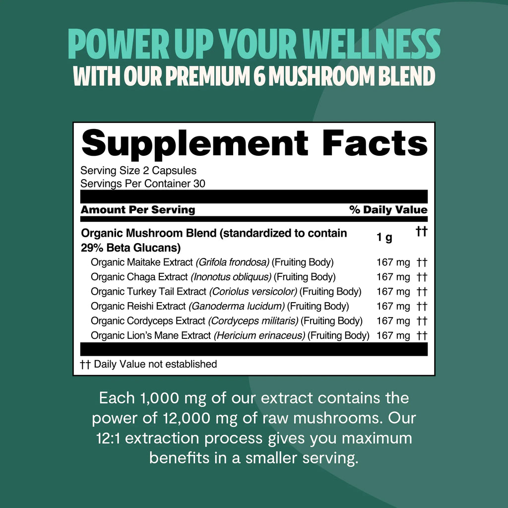 Organic Mushroom Complex Supplement Capsules