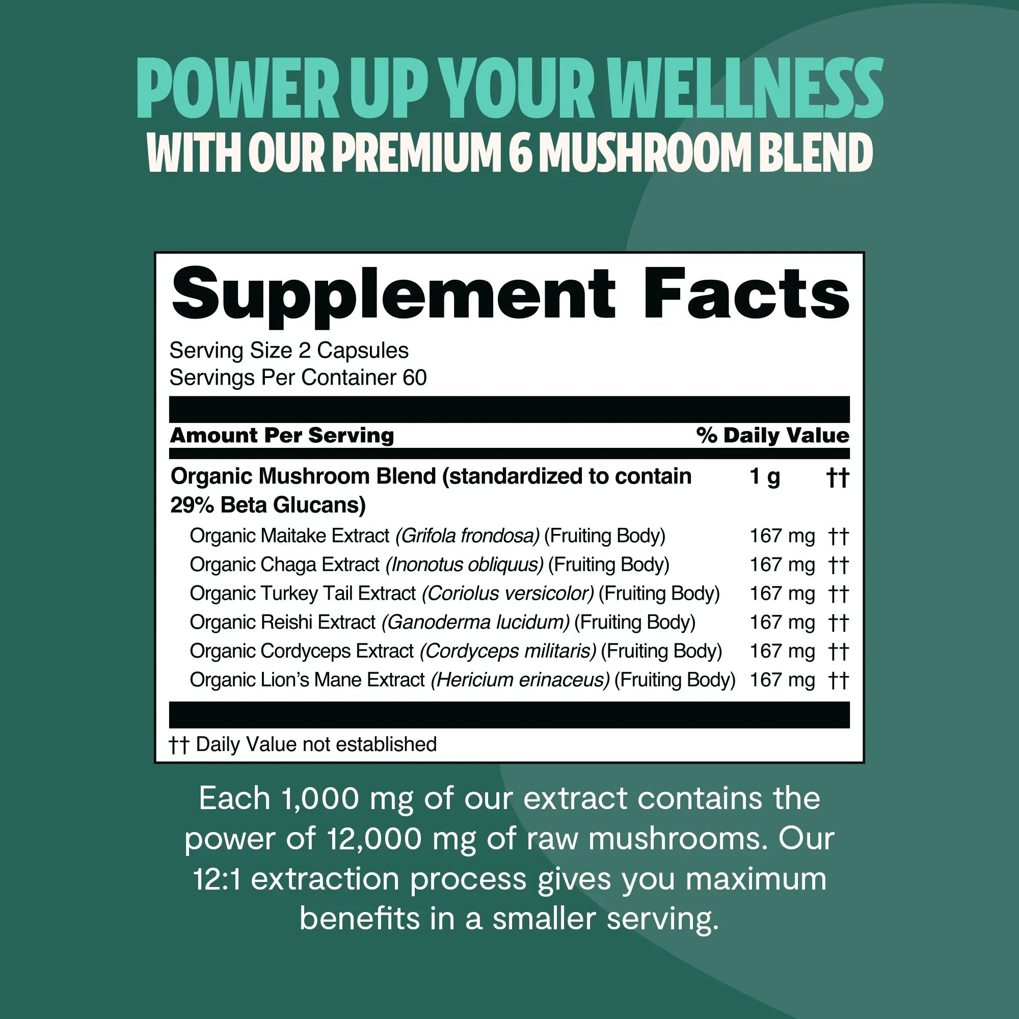 Organic Mushroom Complex Supplement Capsules