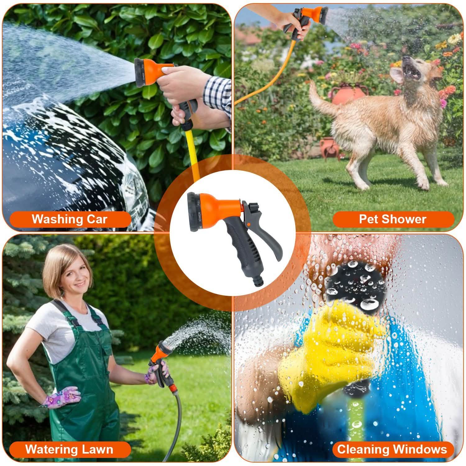Garden Hose Nozzle Water Spray Gun 8 Adjustable Patterns