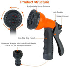 Garden Hose Nozzle Water Spray Gun 8 Adjustable Patterns