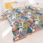 Botanical Print Cotton Gauze Throw Blanket