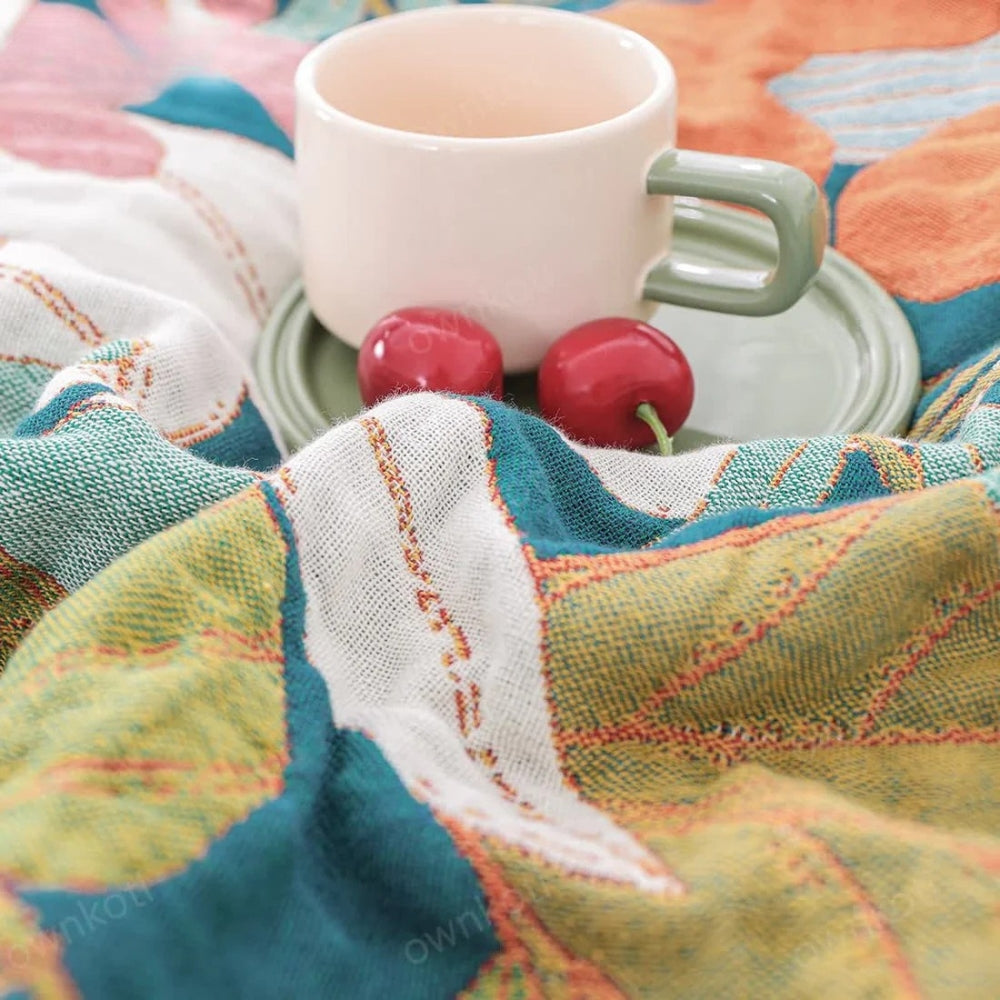 Botanical Print Cotton Gauze Throw Blanket