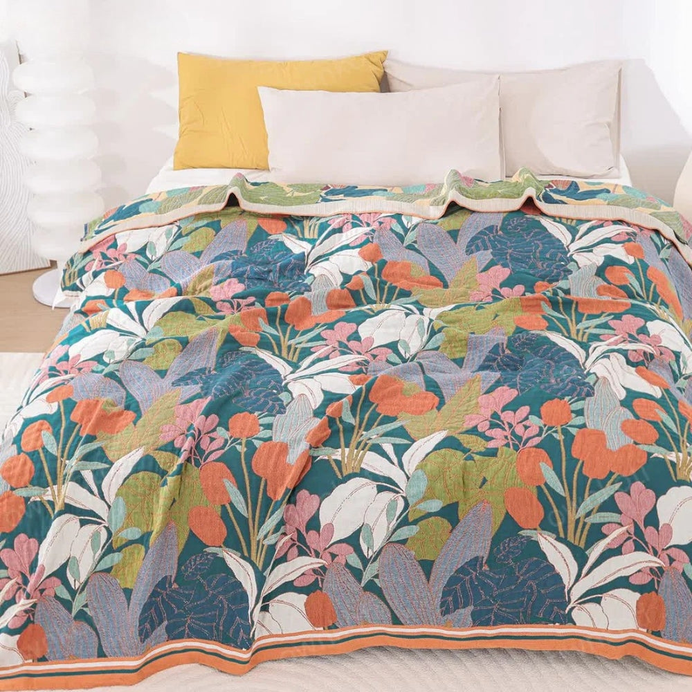 Botanical Print Cotton Gauze Throw Blanket