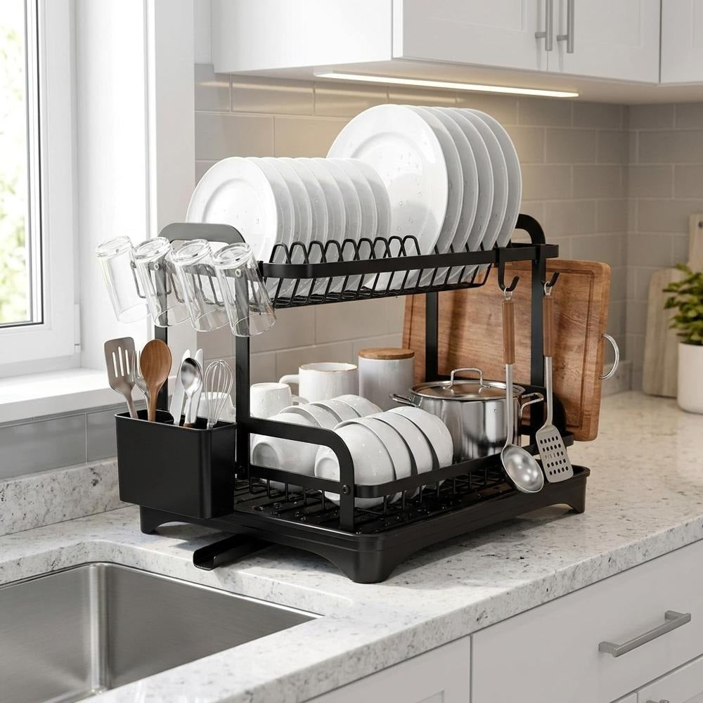 2-Tier Dish Drying Rack with Drip Tray