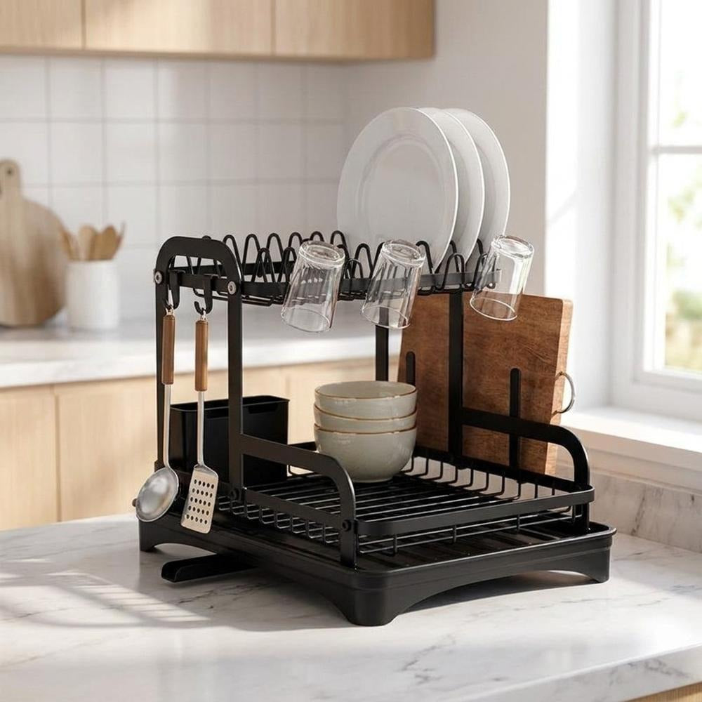 2-Tier Dish Drying Rack with Drip Tray