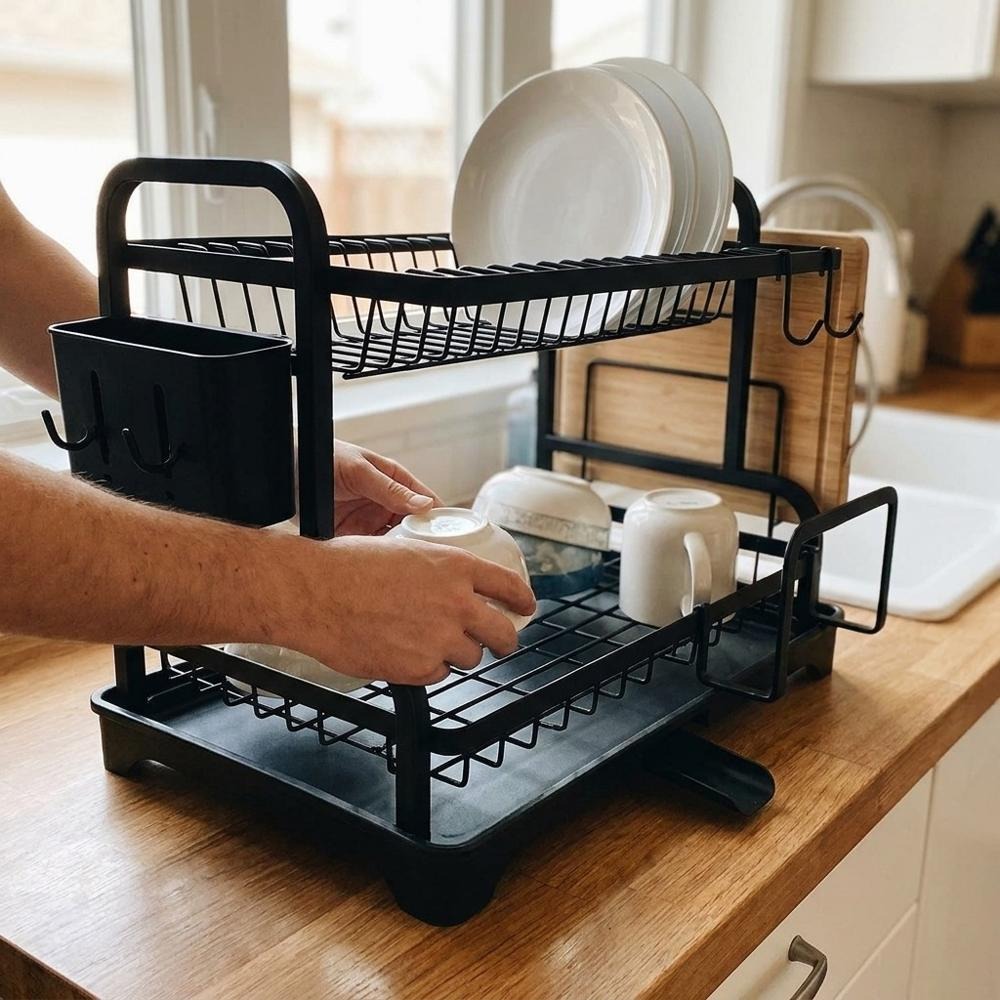 2-Tier Dish Drying Rack with Drip Tray