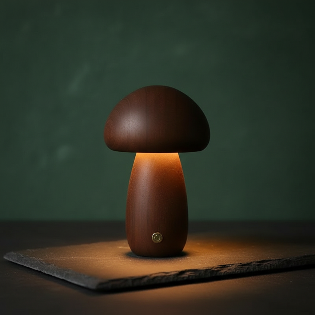 Solid Wood Mushroom Night Light
