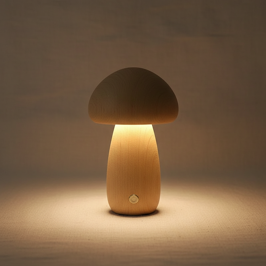 Solid Wood Mushroom Night Light