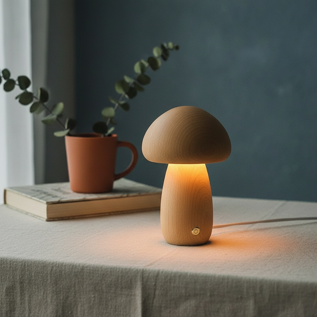 Solid Wood Mushroom Night Light