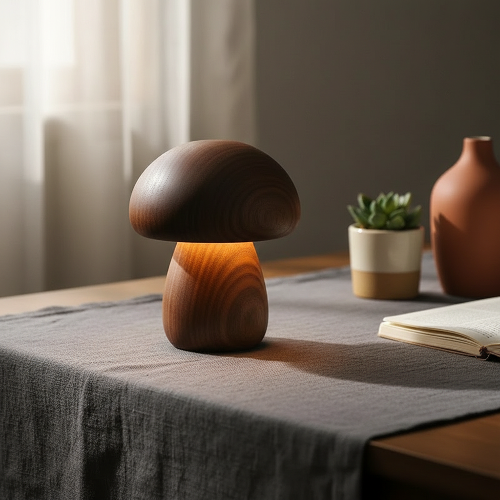 Solid Wood Mushroom Night Light