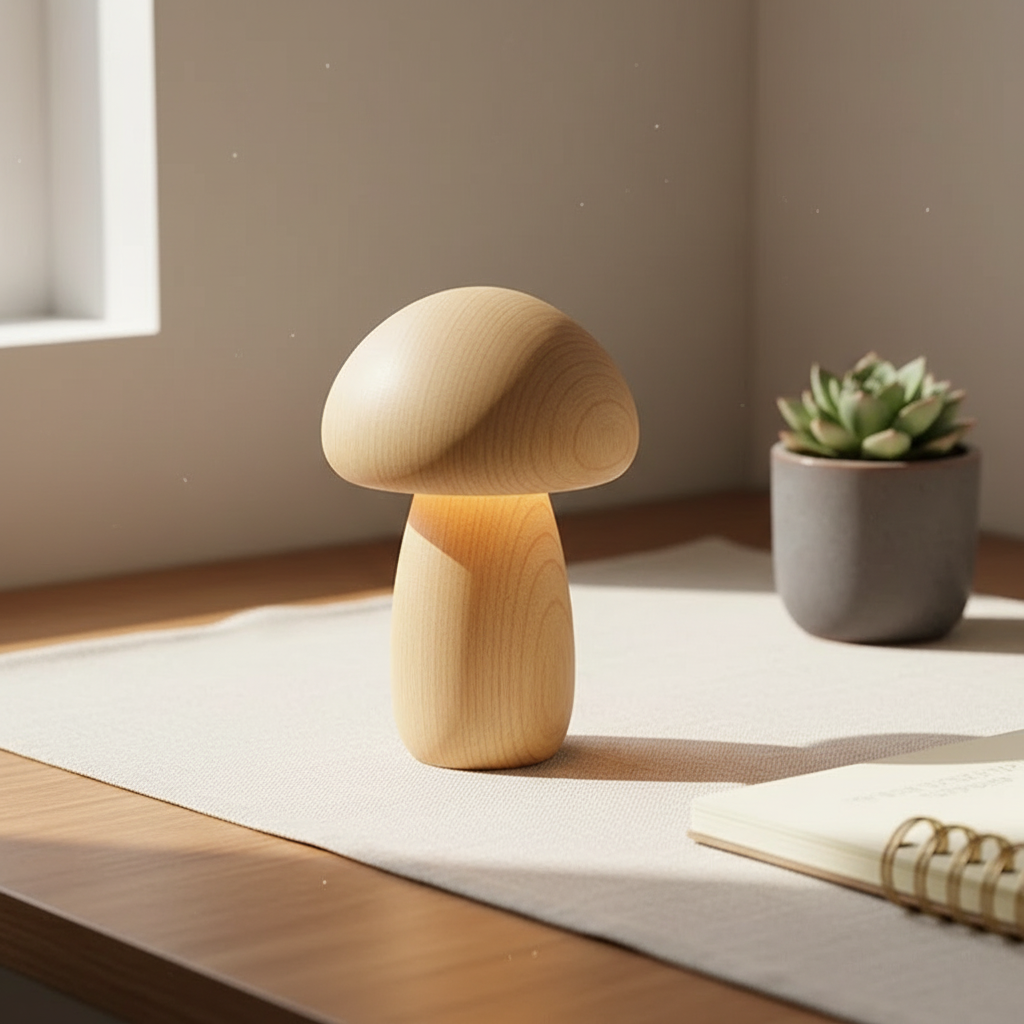 Solid Wood Mushroom Night Light