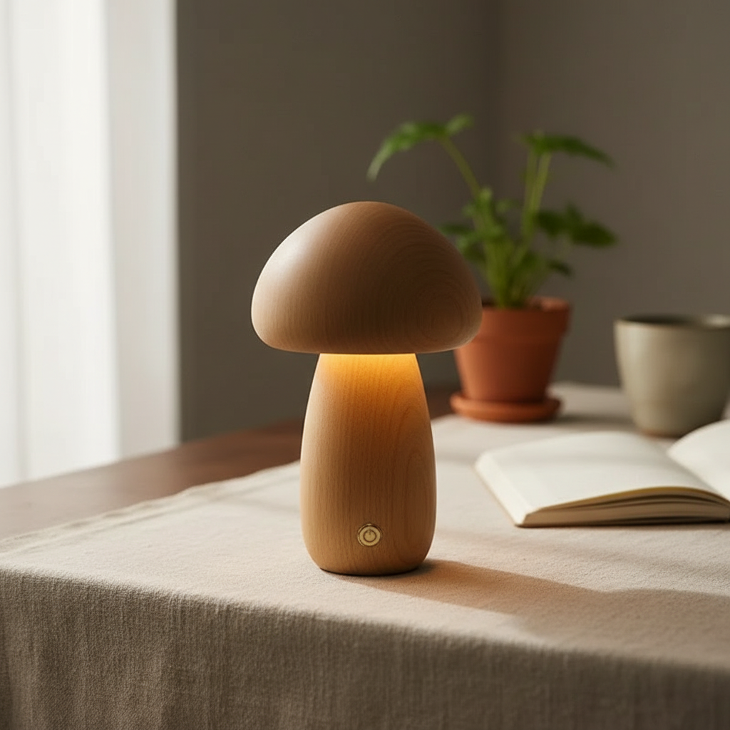 Solid Wood Mushroom Night Light