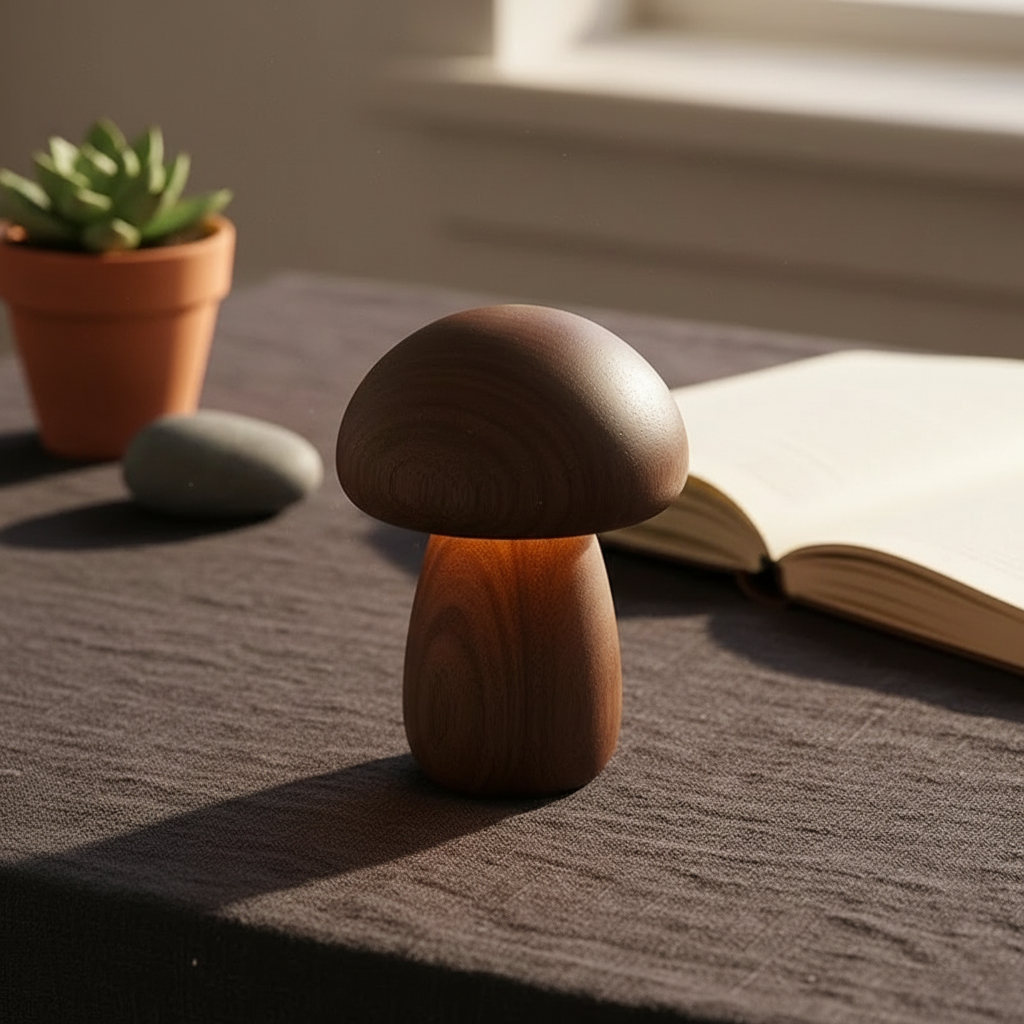 Solid Wood Mushroom Night Light