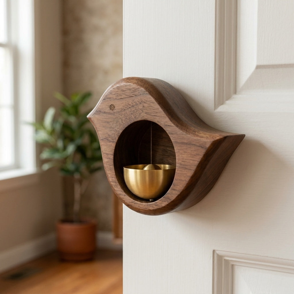 Walnut Door Chime with Brass Bell