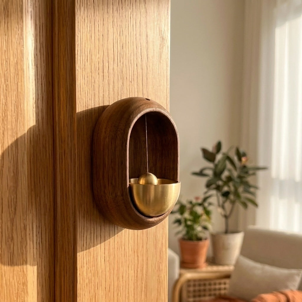 Walnut Door Chime with Brass Bell