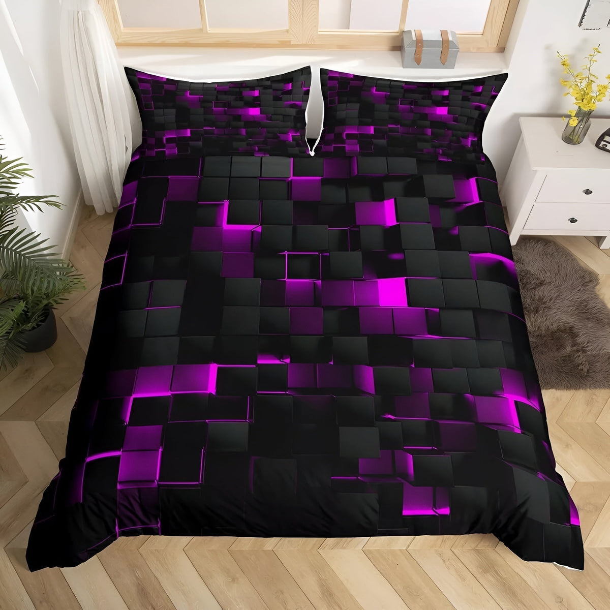 GEOMATRIX | Modern 3D Grid Duvet Cover Set