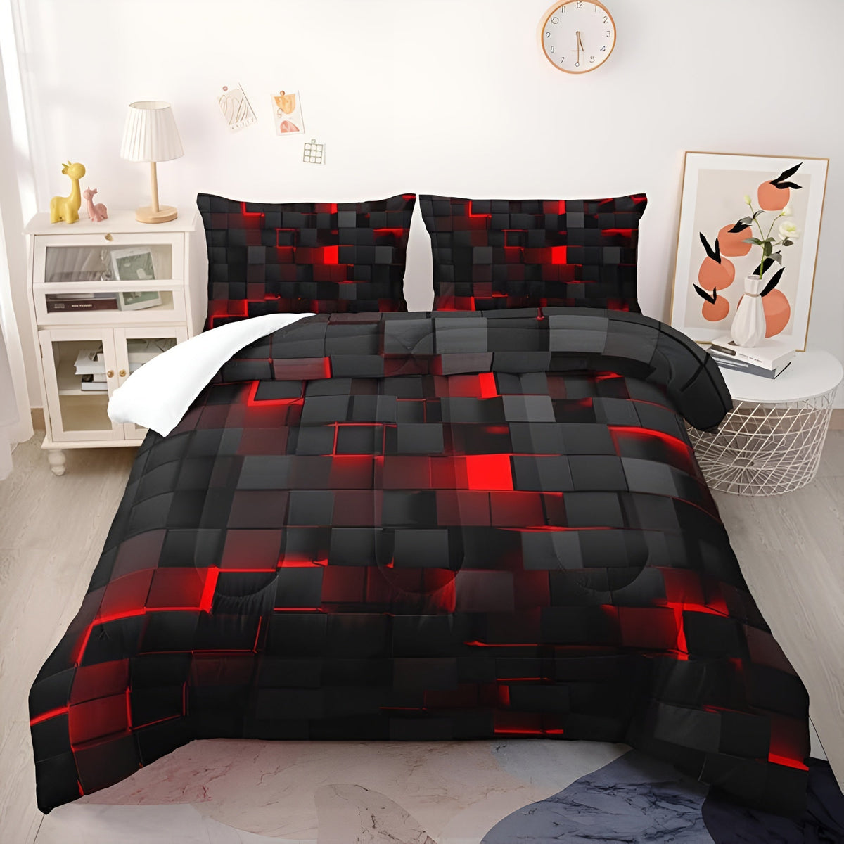 GEOMATRIX | Modern 3D Grid Duvet Cover Set