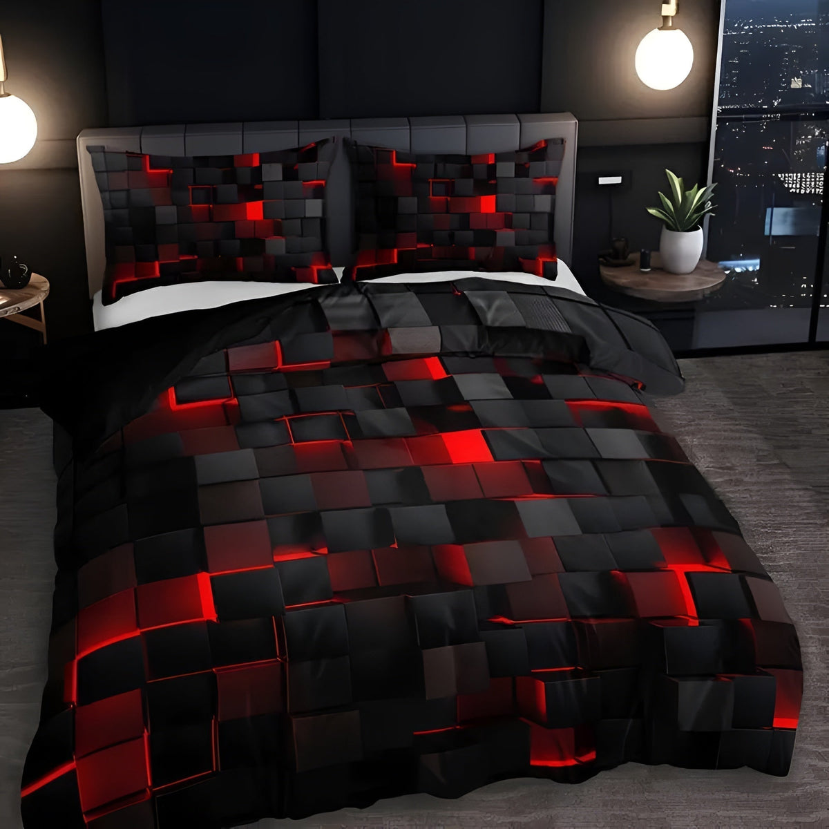 GEOMATRIX | Modern 3D Grid Duvet Cover Set