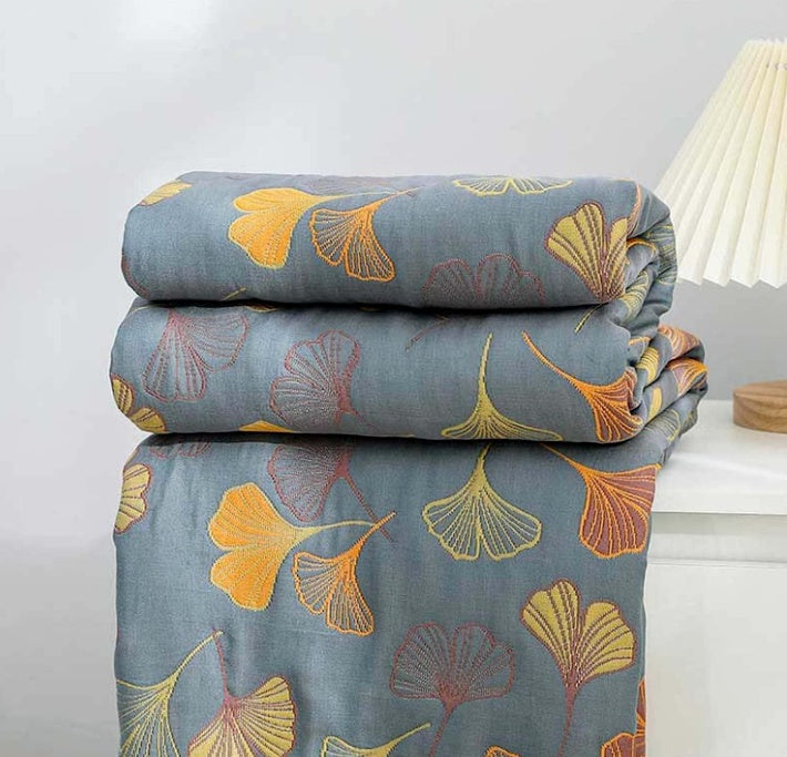 Ginkgo Leaf Quilted Throw Blanket