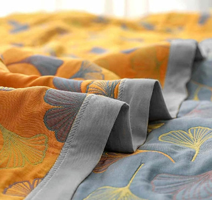 Ginkgo Leaf Quilted Throw Blanket